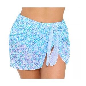 Junior's Wrap Sarong One size fits most 99 Degrees swim cover up Blue daisies